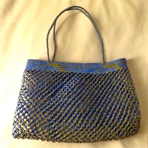 Oaxaca Mexican Handy craft bag, Diamond Grid, handwoven plastic